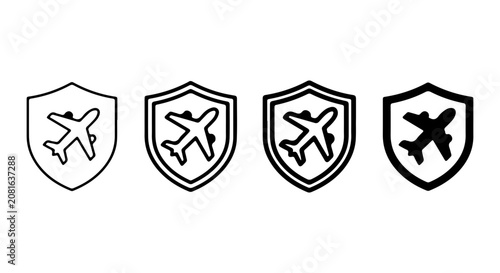 Airplane Shield Icons, Aviation Security Symbols, Travel Protection Vector Graphics, Safety Assurance Badges