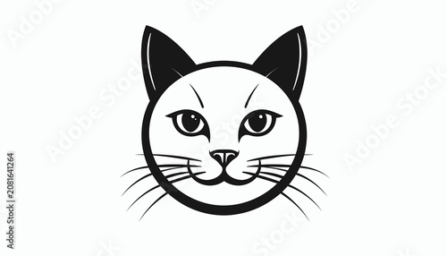 Schilderij op canvas Black and white cartoon cat face.