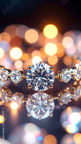 A close-up of sparkling diamond bracelets with golden accents