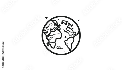Black and white earth globe icon.