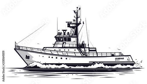 Large Boat Sailing on Water Surface.
