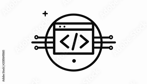 Coding symbol on computer screen.