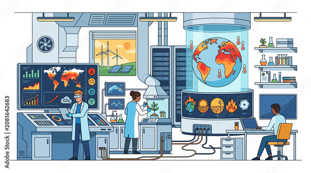 Fototapeta premium Advanced Climate Change Monitoring and Data Analysis Laboratory with Global Environmental Systems