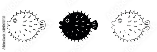 Bilde på lerret Collection of pufferfish illustrations in outline, solid, and hand-drawn styles