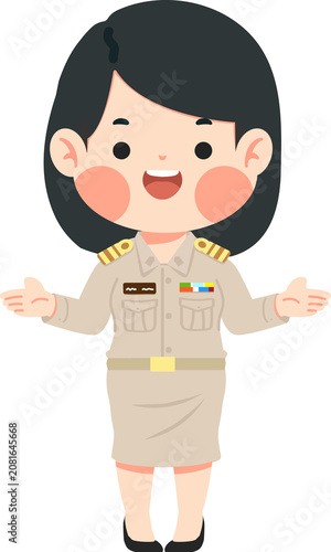 Smiling Woman Wearing Thai Teacher Uniform