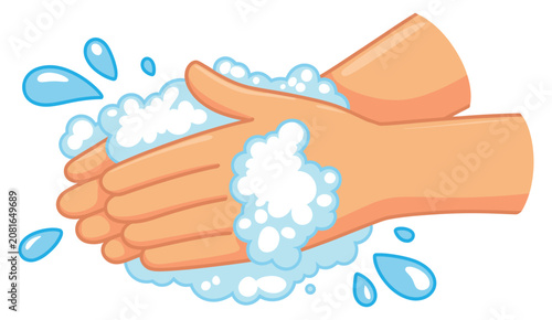 Cartoon hands washing, soap bubbles hygiene cleaning concept, vector illustration