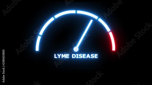 Lyme disease, Borreliosis or Borrelia risk value meter scale inside tick icon. Animation video.