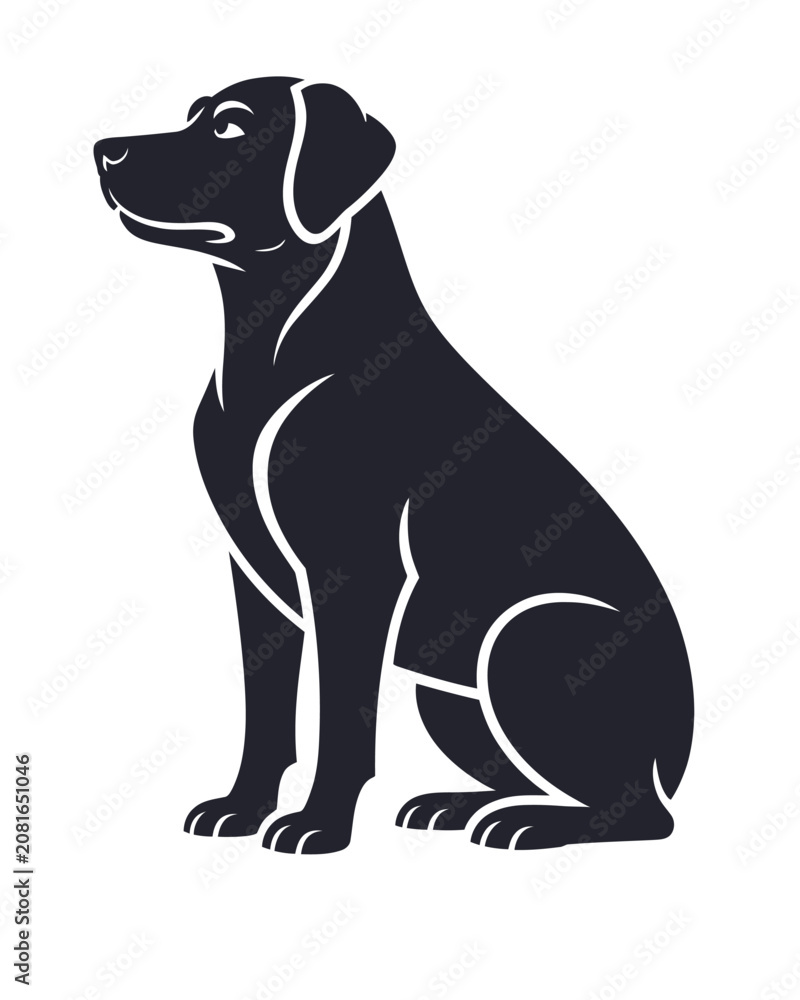 Obraz premium Elegant Single Dog Silhouette Vector Illustration, Black Canine Animal Shape, Minimal Pet Icon Isolated on White, Perfect for Logo, Sticker, Print, and Branding