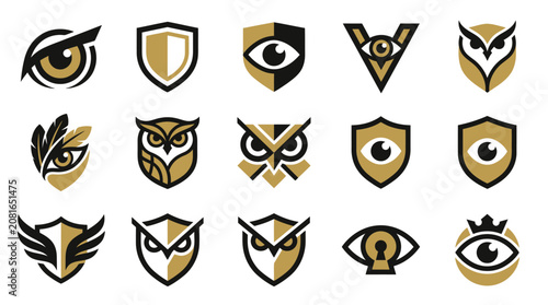 Slika na platnu Gold and black shield logos.