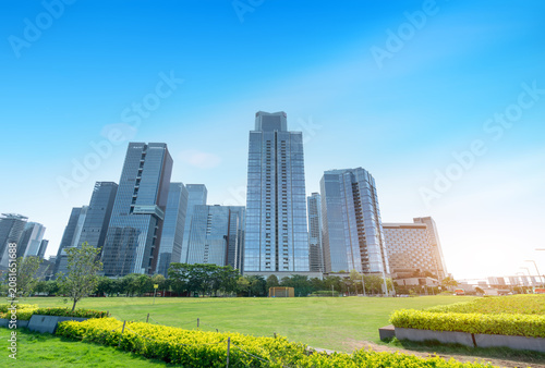 Shenzhen city park and skyscrapers