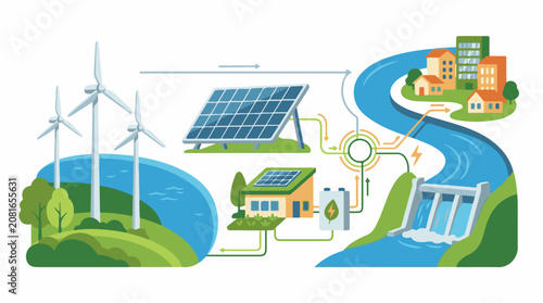 Renewable energy sources powering homes and buildings sustainably