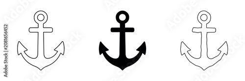 Nautical anchor icons in outline and solid styles for maritime themes