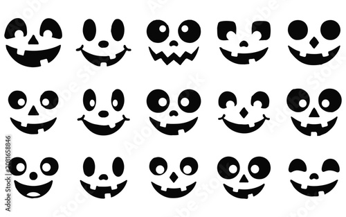 Set of halloween scary pumpkins cut spooky creepy jack o' lantern faces collection, Heroine vector bundle
