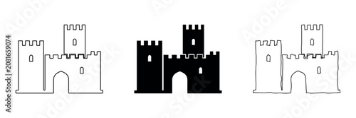 Obraz na płótnie Set of castle icons in outline, solid, and hand-drawn styles