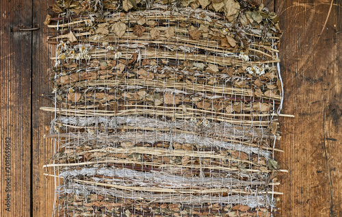 Dried herbs on rustic wooden background

Description:
Dried herbs, leaves and flowers woven on a rustic wooden background, illustrating natural wellness, herbal tradition, spa, sauna and sustainable l