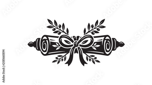 Foto Ribbon Bow Icon with Ornamental Flourishes and Twin Scroll Design for Elegant We