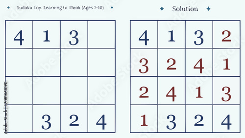 Valokuva Sudoku puzzle for children with solution on light background