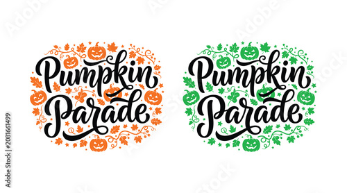 Photos Halloween pumpkin parade graphic design with orange and green pumpkins