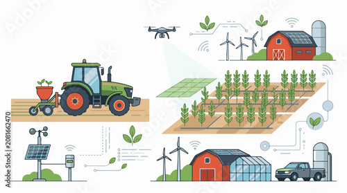 Modern farming uses drones solar wind and automation for efficiency