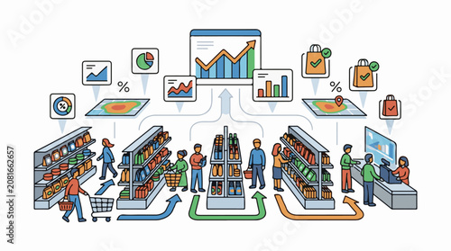Retail analytics visualizes customer flow and purchase data for insights