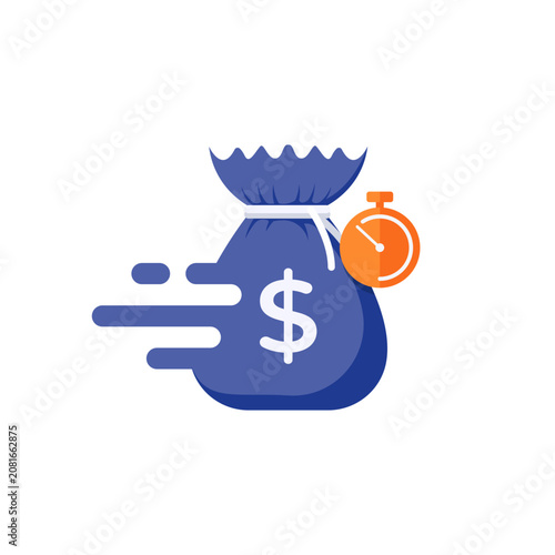 vector illustration of Fast Money Bag With Stopwatch Icon Representing Quick Cash and Time Is Money Concept