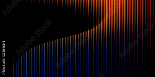 A dynamic image featuring bright orange and red light streaks on a dark background with vertical lines, creating a sense of movement and energy.