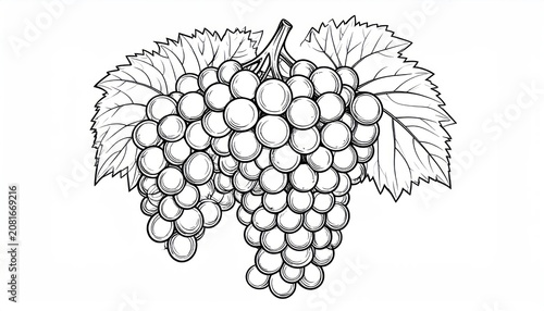 Double bunch of grapes outline sketch on white.