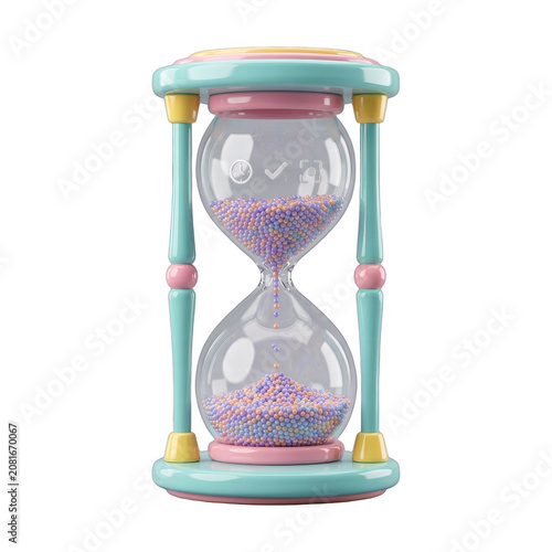 3D pastel hourglass with colorful sand isolated on black