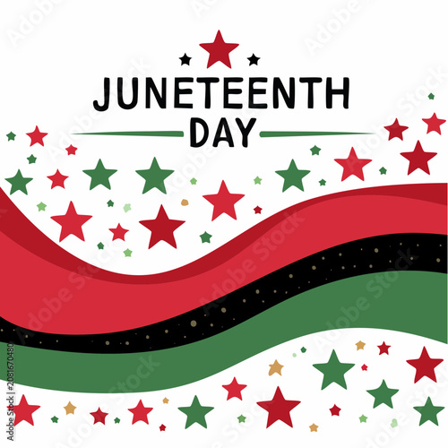 Juneteenth Day Celebration with Red, Black, and Green Decorations and Stars