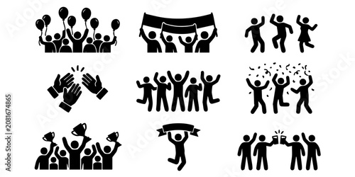 Tableau sur toile People celebrating with hands raised in joy and excitement outdoors