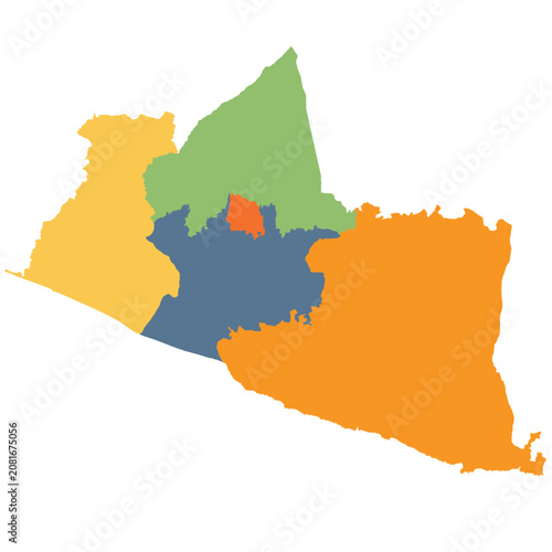 Detailed vector map of Special Region of Yogyakarta (DIY) with 5 regencies.