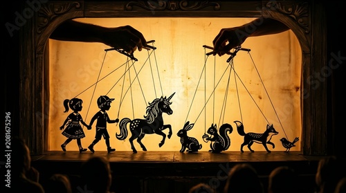 Puppet show, marionettes, silhouette theater, shadow play, kids entertainment