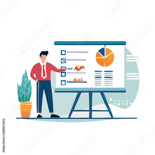 Businessman presenting charts on flipchart