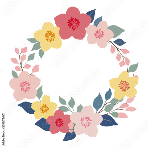 Colorful flat flower wreath vector illustration