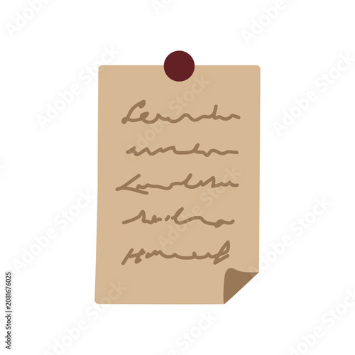 Bild auf Leinwand Vintage Paper Note with Handwritten Text and Push Pin Isolated on White Background