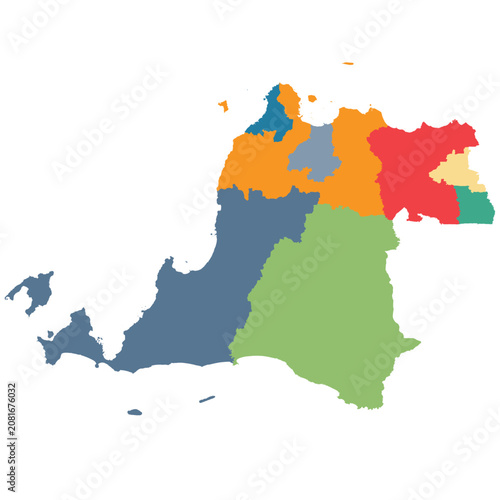 Detailed vector map of Banten province with 8 administrative regencies and cities.