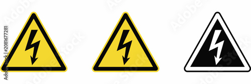Electric warning signs with lightning bolts and arrows pointing down