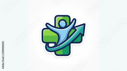 Green cross with blue person and upward arrow