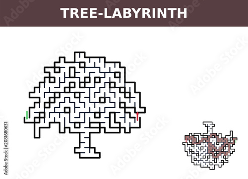 Tree-shaped labyrinth illustration with intricate pathways and design  