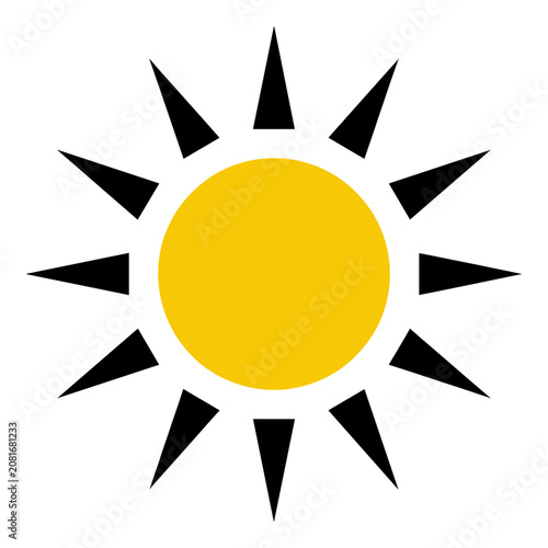 Flat sun icon with rays on transparent background