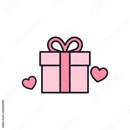 Pink gift box with ribbon and hearts vector illustration