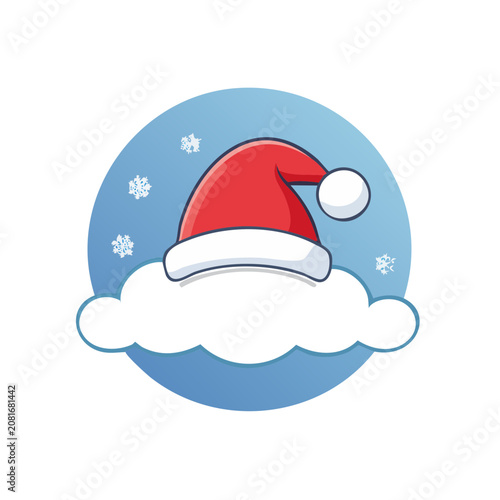 Santa hat with snowflakes and cloud illustration
