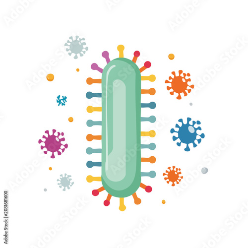Colorful Bacterium and Virus Flat Vector Illustration