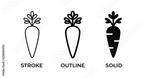Obraz na płótnie Carrot Illustrations In Three Styles Against A White Background carrots