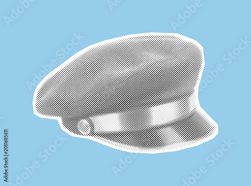 Foto Captain's hat or peaked cap illustration in a vintage monochrome halftone style,