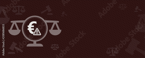 Tableau sur toile A conceptual graphic features a scales of justice icon with a Euro symbol and warning sign, providing ample copy space for text related to legal, financial, or regulatory issues