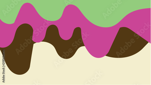 Abstract layered vector illustration wavy shapes green pink brown cream dripping organic fluid colorful modern background design