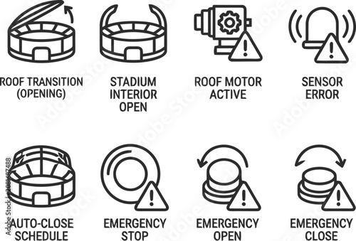 Cuadro en lienzo Vector line icon set of smart stadium retractable roof operations engineering ma