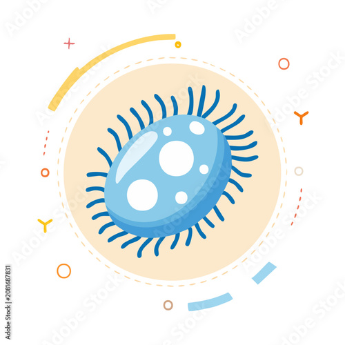 Flat illustration of a blue bacteria with cilia