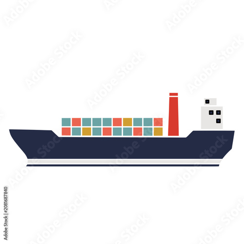 Flat illustration of a cargo ship with containers